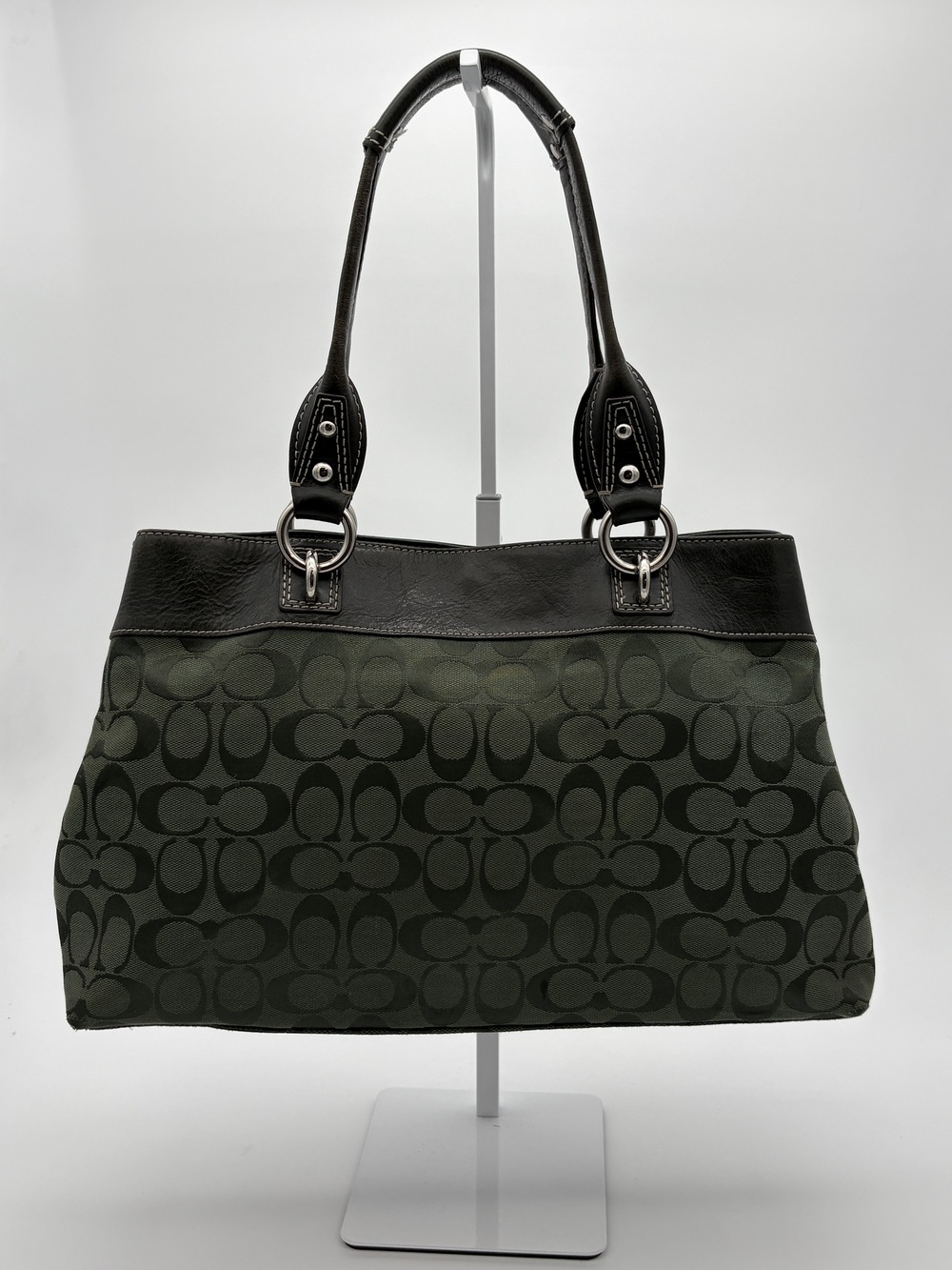 RARE Forest Green & Black Coach Penelope Signature Shopper Tote - Picture 2 of 14